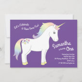 Unicorn Pastel Rainbow 1st Birthday Party Kaart (Voorkant)