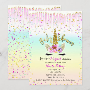 Unicorn Pastel Rainbow Frosting Drip Baby shower Kaart