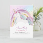 Unicorn Pastel Rainbow Girls Birthday Kaart (Staand voorkant)