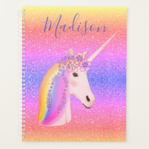 Unicorn Pastel Rainbow Glitter Gepersonaliseerd Planner