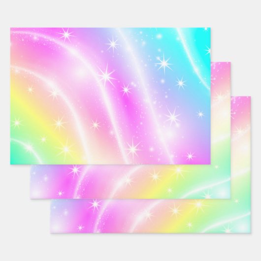 Unicorn Pastel Rainbow-kleur Inpakpapier Vel (Set)
