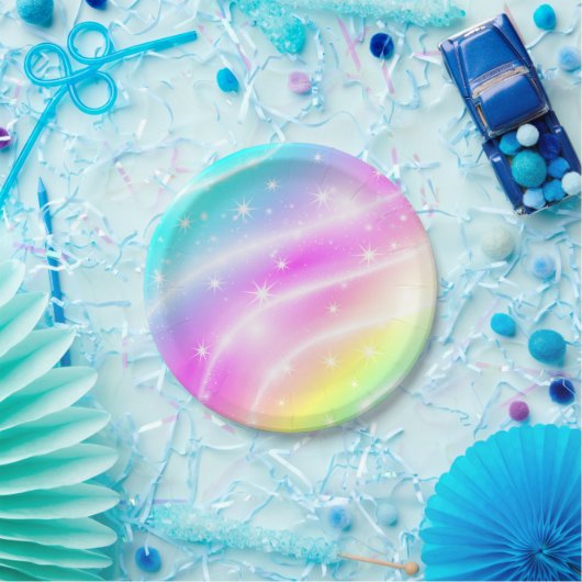 Unicorn Pastel Rainbow-kleur Papieren Bordje (Feest)