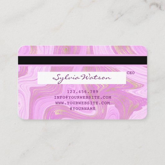 unicorn pastel roze en goudmarmer Credit Kaart Visitekaartje (Achterkant)