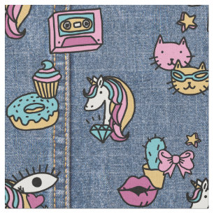 unicorn patches denim fabric stof