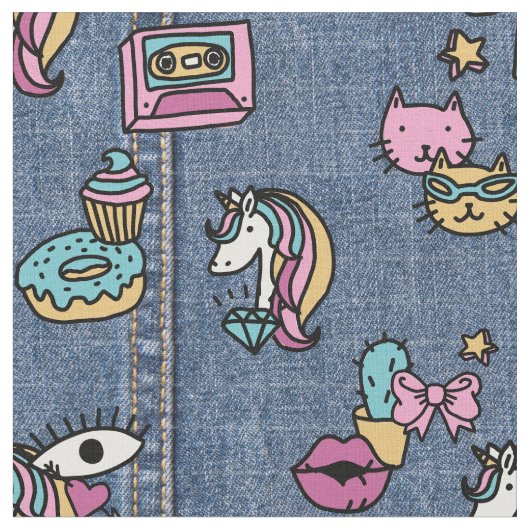 unicorn patches denim fabric stof (Close Up)