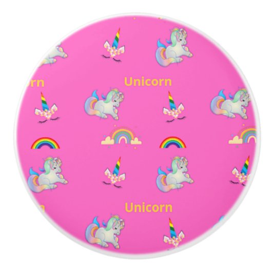 Unicorn patroon op roze keramische knop (Voorkant)