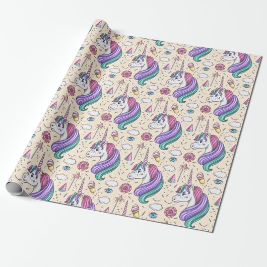 Unicorn Pattern Cadeaupapier (Uitgerold)