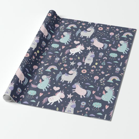 Unicorn Pattern Wrapping Paper Cadeaupapier (Uitgerold)