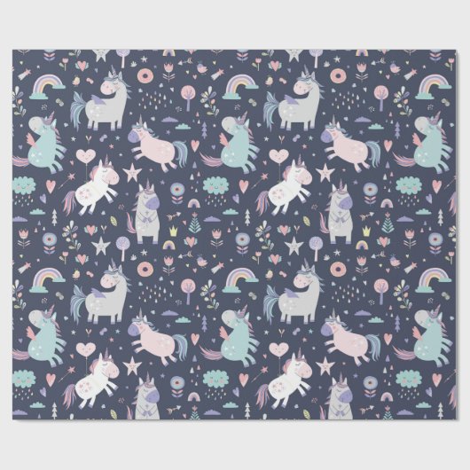 Unicorn Pattern Wrapping Paper Cadeaupapier (Vlak)