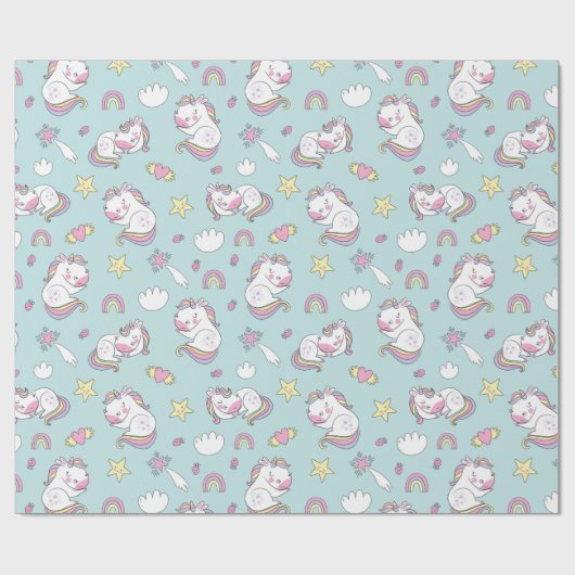 Unicorn Pattern Wrapping Paper Cadeaupapier (Vlak)