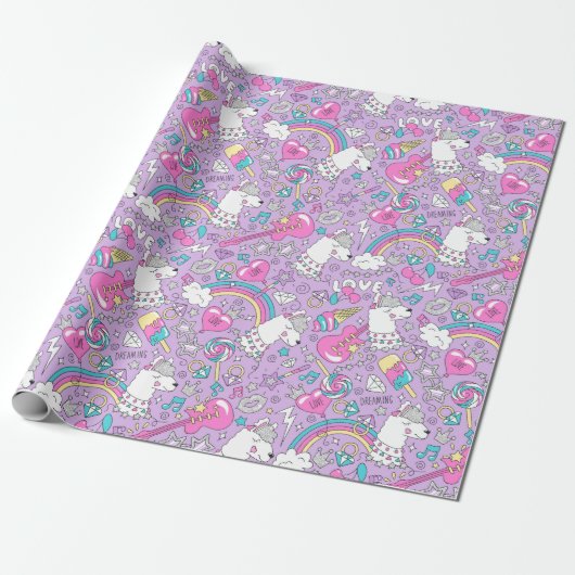 Unicorn Pattern Wrapping Paper Cadeaupapier (Uitgerold)