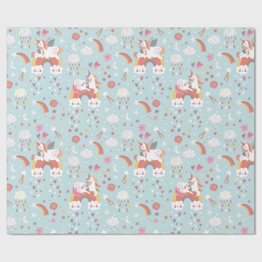 Unicorn Pattern Wrapping Paper Cadeaupapier (Vlak)