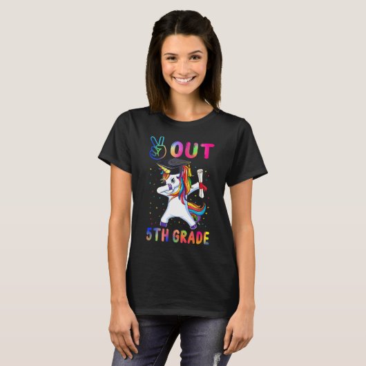 Unicorn Peace Out 5th Grade Afstuderen T-shirt (Voorkant volledig)