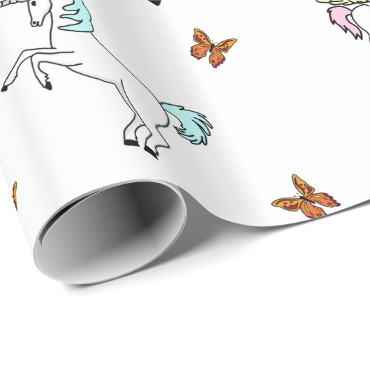 Unicorn Pegasus and Butterflies Wrapping Paper Cadeaupapier (Rol Hoek)