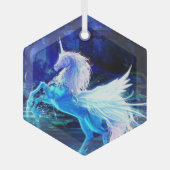 Unicorn Pegasus Blue Moonlight kerstboom Glas Ornament (Voorkant)