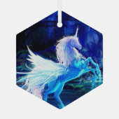 Unicorn Pegasus Blue Moonlight kerstboom Glas Ornament (Achterkant)