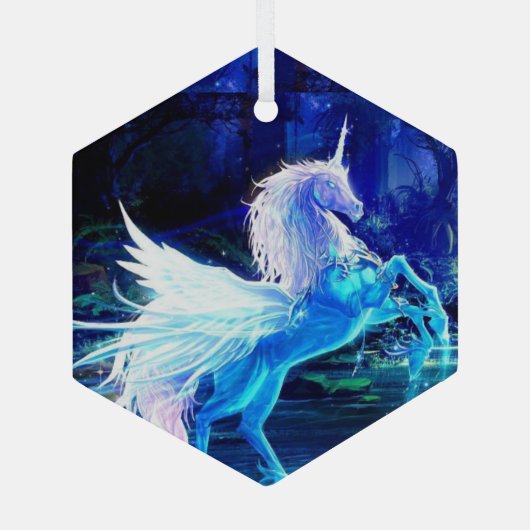 Unicorn Pegasus Blue Moonlight kerstboom Glas Ornament (Achterkant)