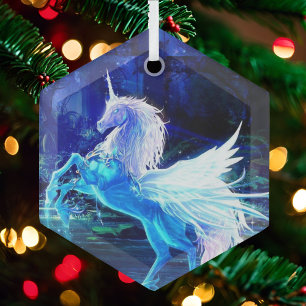 Unicorn Pegasus Blue Moonlight kerstboom Glas Ornament
