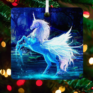 Unicorn Pegasus Blue Moonlight kerstboom Metalen Ornament