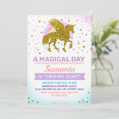Unicorn Pegasus Gold Invitation Kaart (Staand voorkant)