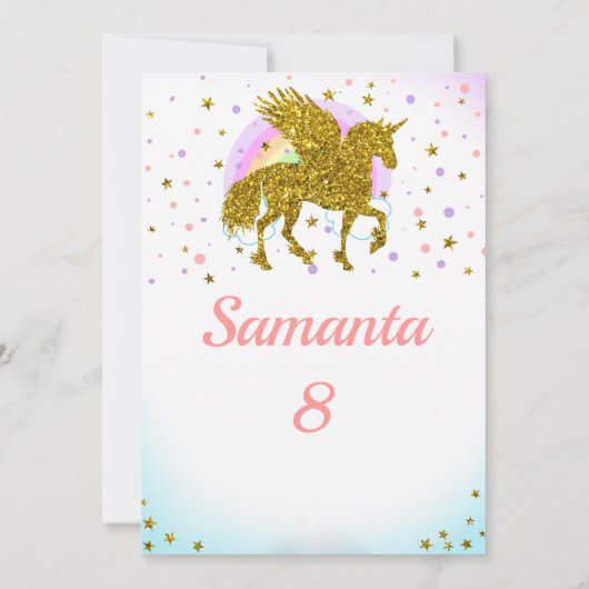Unicorn Pegasus Gold Invitation Kaart (Achterkant)