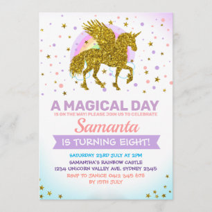 Unicorn Pegasus Gold Invitation Kaart