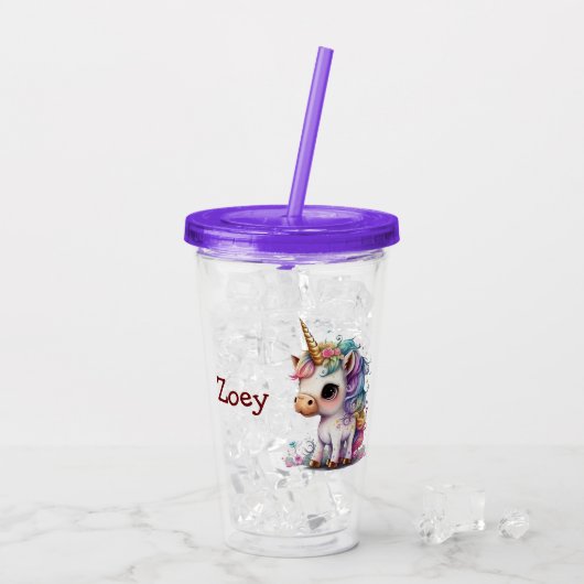 Unicorn personaliseren acryl drinkbeker (Achterkant ijs)