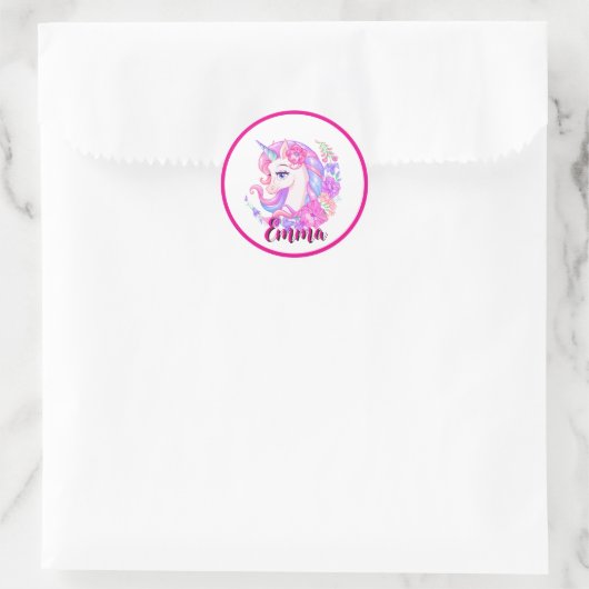 unicorn & personalize your name ronde sticker (Tas)