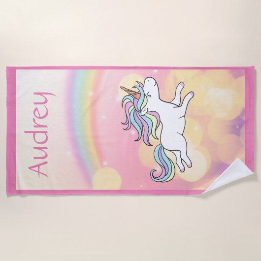 Unicorn Personalized Beach Towel Strandlaken (Voorkant)