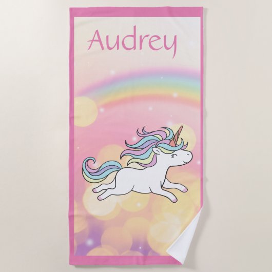 Unicorn Personalized Beach Towel Strandlaken (Voorkant)