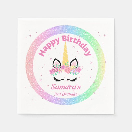 Unicorn Personalized Birthday Party Napkins Servet (Voorkant)