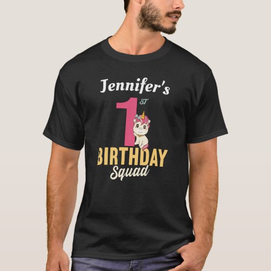 Unicorn Personalized Girl Name 1st Birthday Squad T-shirt (Voorkant)