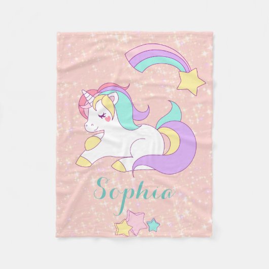 Unicorn Personalized Magical Glitter Fleece Deken (Voorkant)