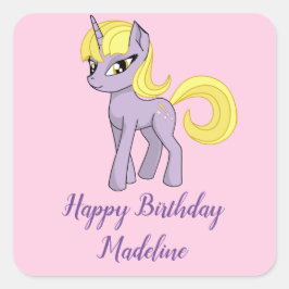 Unicorn Personalized Pink Birthday Napkins Girl Vierkante Sticker