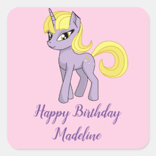 Unicorn Personalized Pink Birthday Napkins Girl Vierkante Sticker