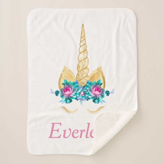 Unicorn Personalized Sherpa Blanket Sherpa Deken (Voorkant)