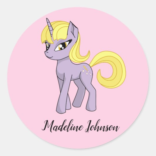 Unicorn Personalized Stickers Little Girl Seals (Voorkant)