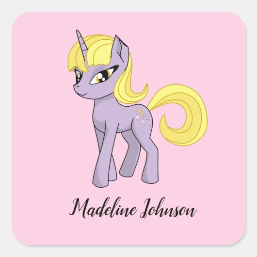 Unicorn Personalized Stickers Little Girl Seals (Voorkant)