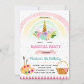 Unicorn picnic verfthema uitnodiging (Voorkant)