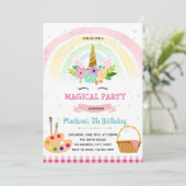Unicorn picnic verfthema uitnodiging (Staand voorkant)
