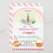 Unicorn picnic verfthema uitnodiging (Voorkant / Achterkant)