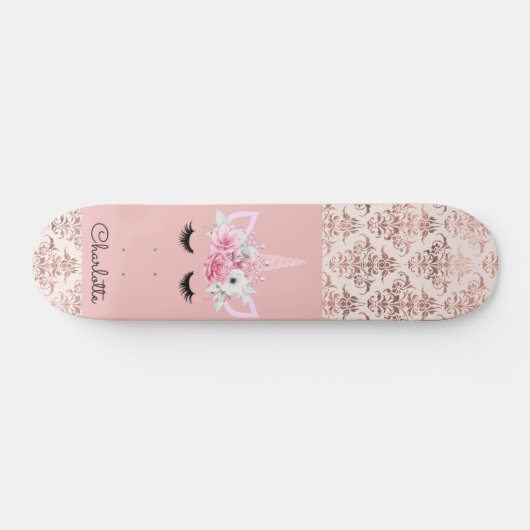 Unicorn Pin Damask Persoonlijk Skateboard (Horizontaal)