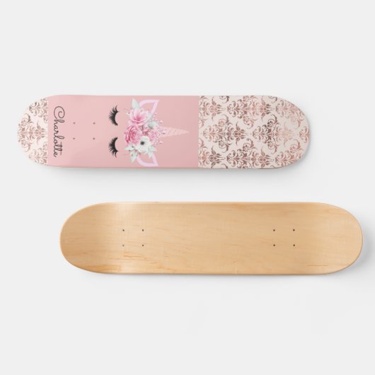 Unicorn Pin Damask Persoonlijk Skateboard (Horizontaal)