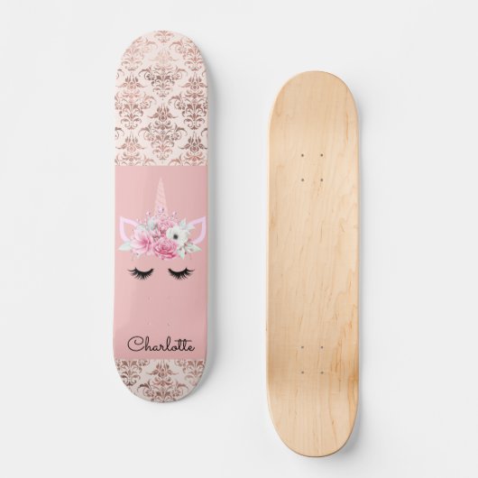 Unicorn Pin Damask Persoonlijk Skateboard (Voorkant)