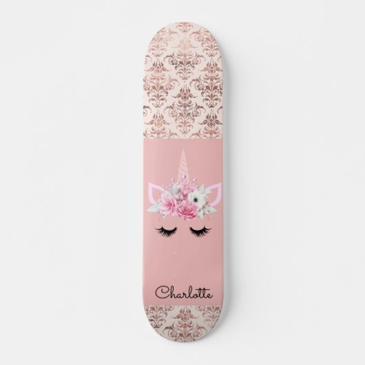 Unicorn Pin Damask Persoonlijk Skateboard (Voorkant)