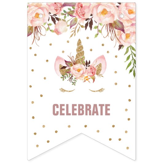 Unicorn Pink and Gold Birthday Party Banner (Eerste vlag)