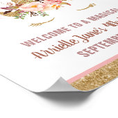 Unicorn Pink and Gold Birthday Party Welkomstteken Poster (Hoek)