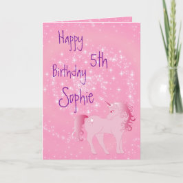 Unicorn Pink and White Cute Girl Age Birthday Kaart