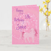 Unicorn Pink and White Cute Girl Age Birthday Kaart (Gele Bloem)