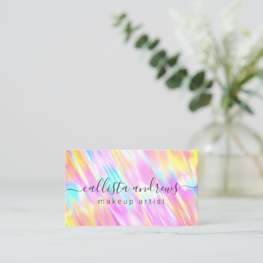Unicorn Pink Aqua Blue Holographic Makeup Artist Visitekaartje (Staand voorkant)